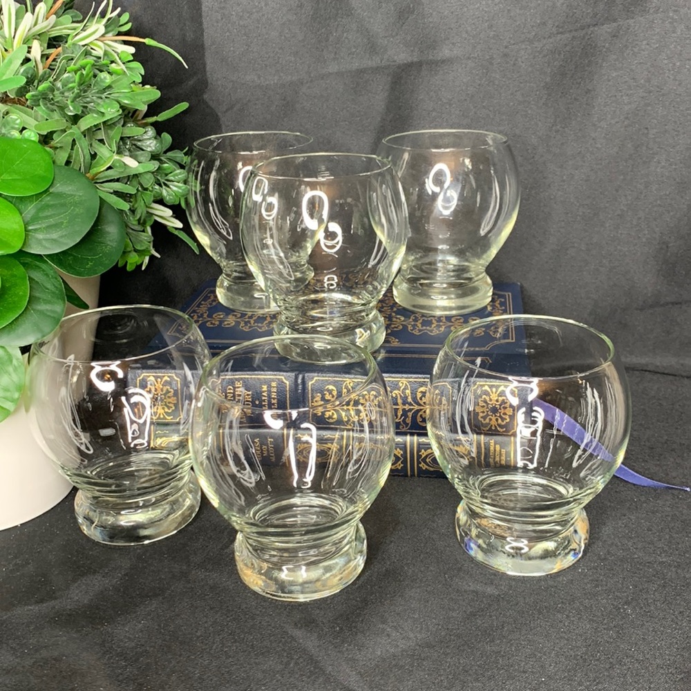 Set of 6 hard to find mid century clear bubble balloon drinking rocks glasses